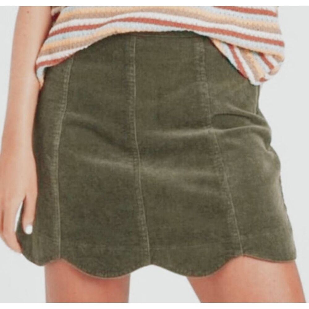 NWT Altar'd State Skirt Women's XS Green Corduroy Scalloped Mini Retro